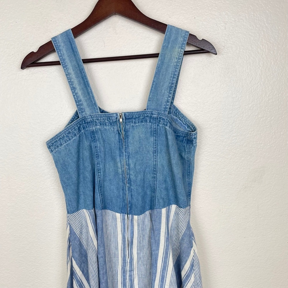 90s Vtg Womens Dress Sz S/M Linen Denim Corset Cottage Sleeveless Midi Boho Twee - Picture 9 of 11
